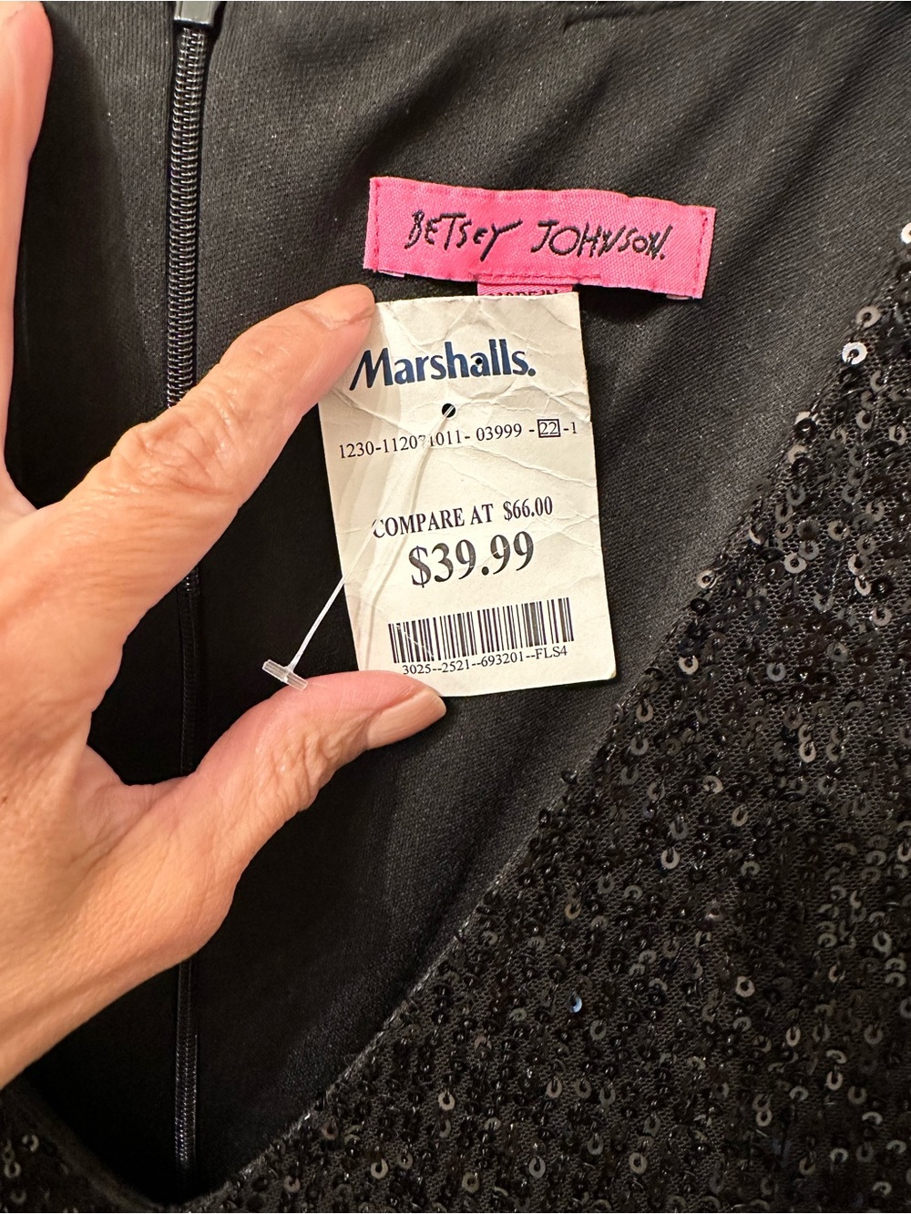 Betsey Johnson Black Sequin V-Neck Mini Dress with Fringe Sleeves - Picture 3 of 4